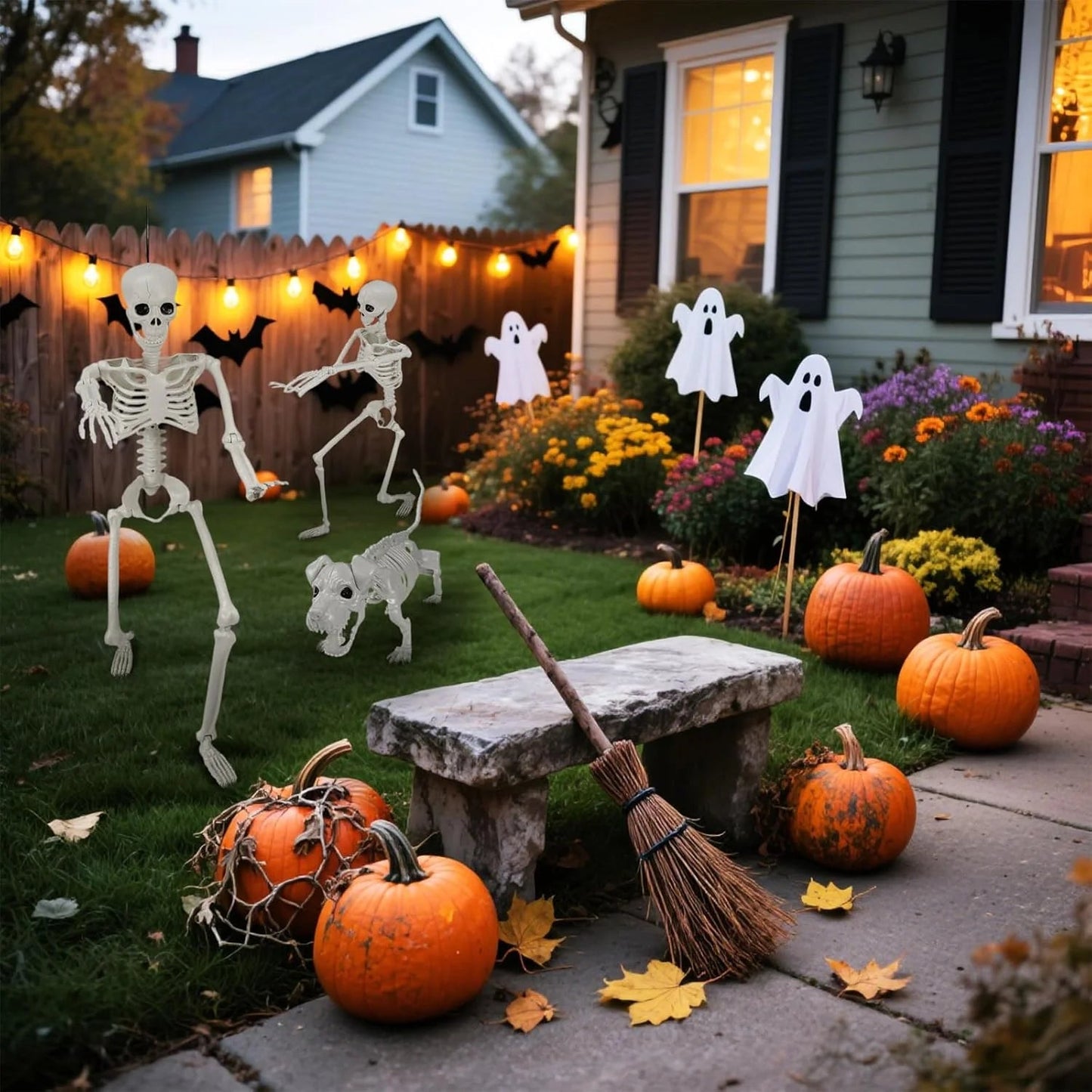 🎃👻36-inch lifelike human skeleton💀 and dog🐕, skeleton and cat🐱, can be posed in any position, perfect for Halloween.