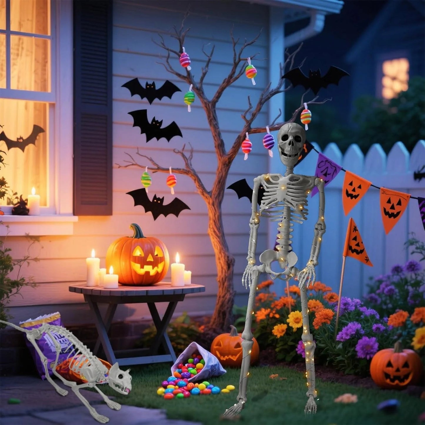 🎃👻36-inch lifelike human skeleton💀 and dog🐕, skeleton and cat🐱, can be posed in any position, perfect for Halloween.