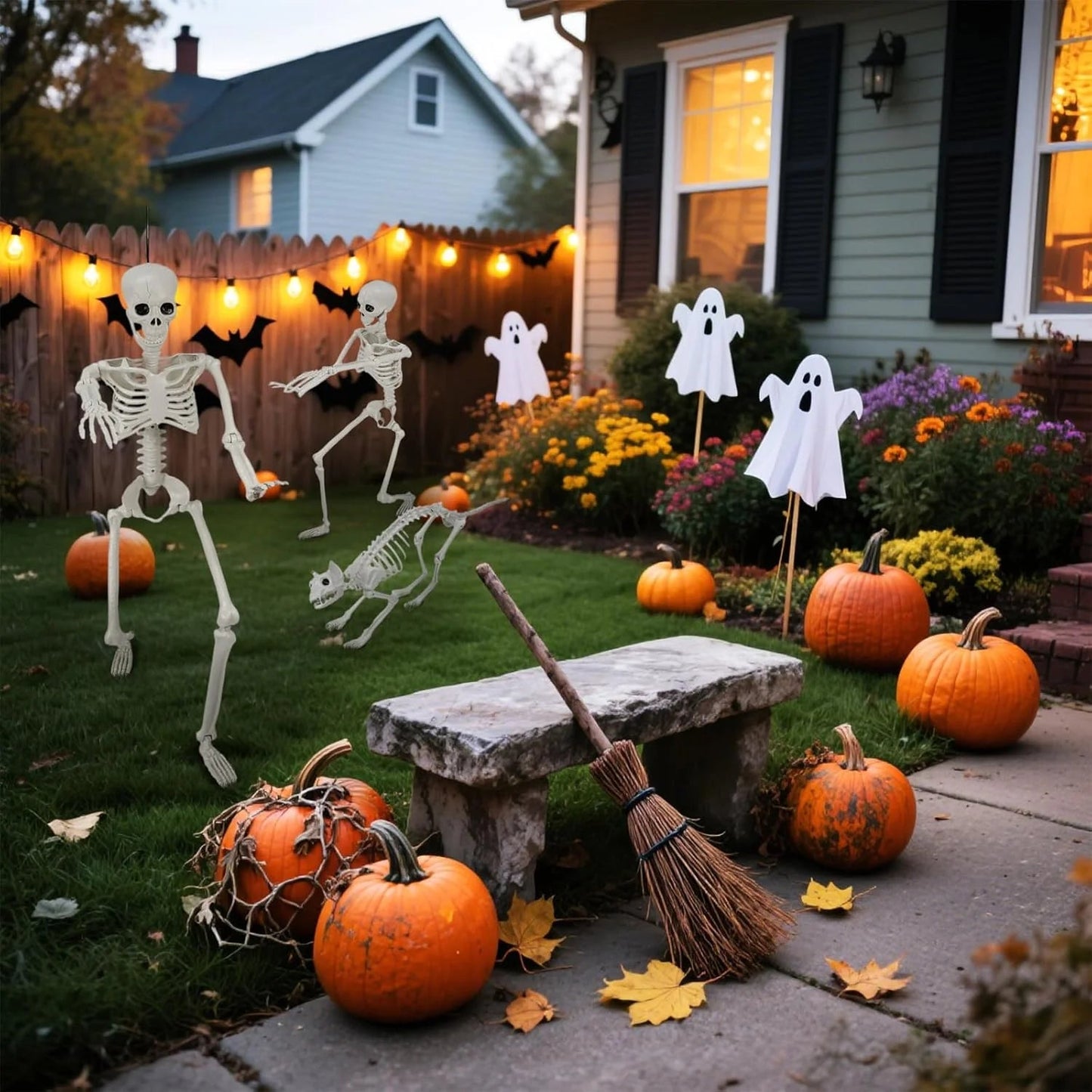 🎃👻36-inch lifelike human skeleton💀 and dog🐕, skeleton and cat🐱, can be posed in any position, perfect for Halloween.